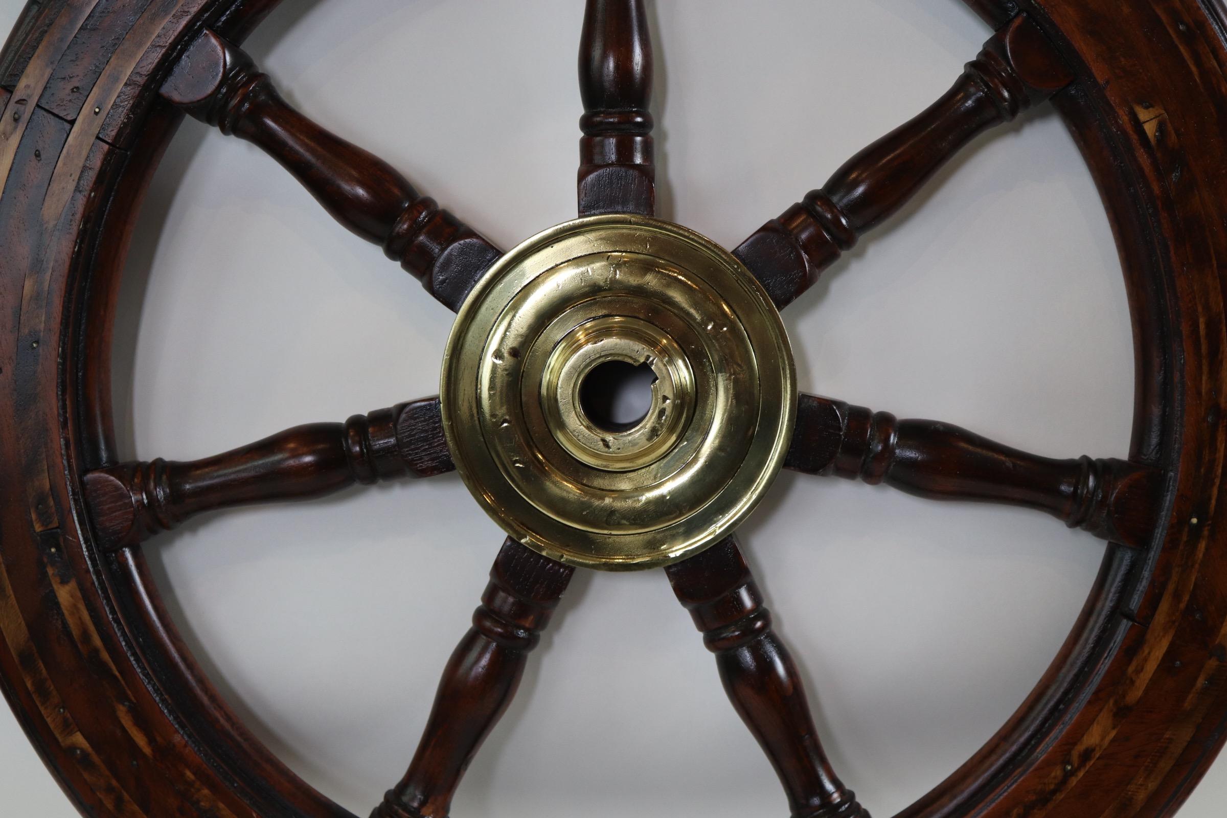 Mid-20th Century Seven Spoke Ships Wheel with Brass Hub