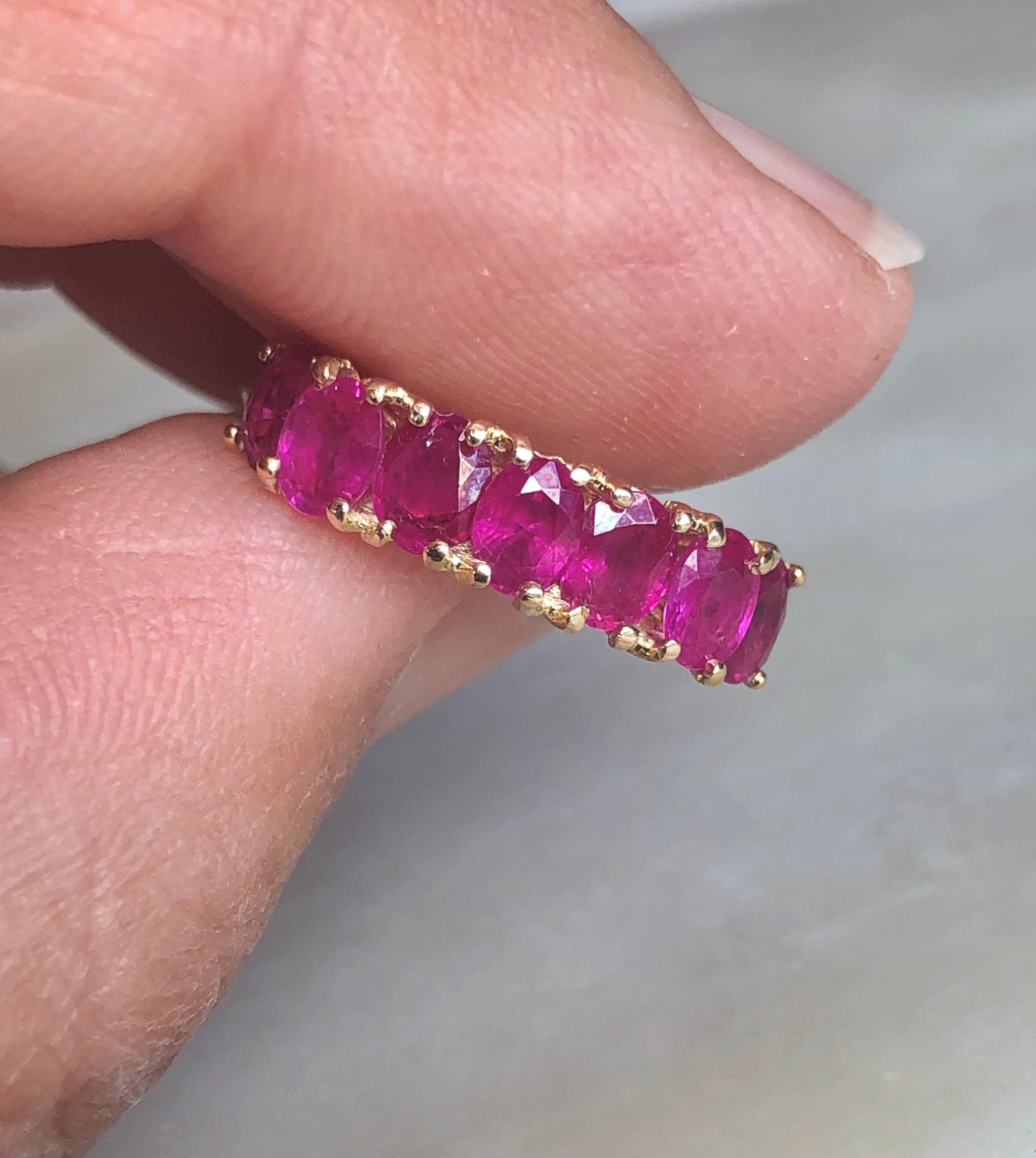 Seven-Stone Burmese Red Ruby Ring Yellow Gold 18K 2
