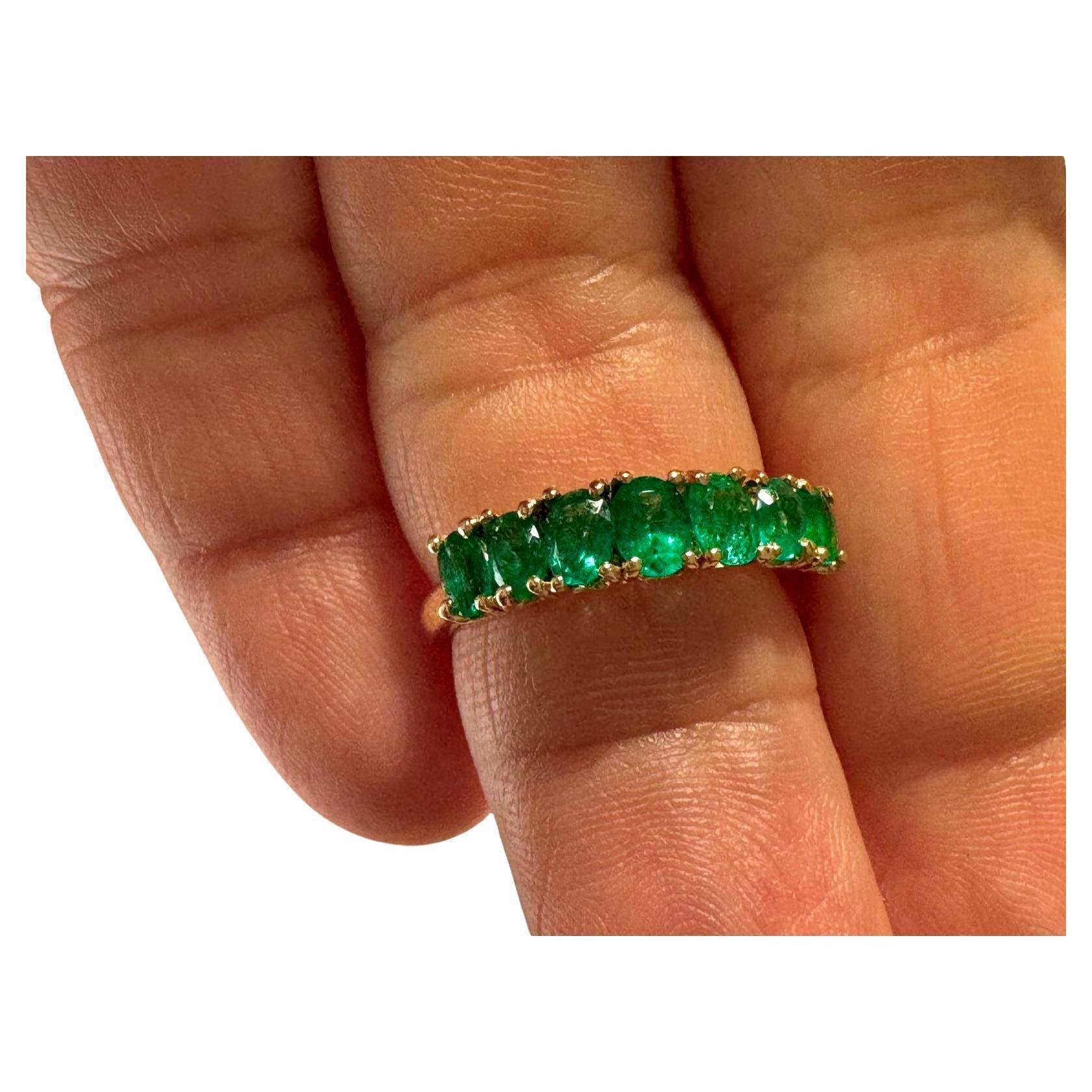 Seven Stone Colombian Natural Emerald 18 Karat Gold Ring
