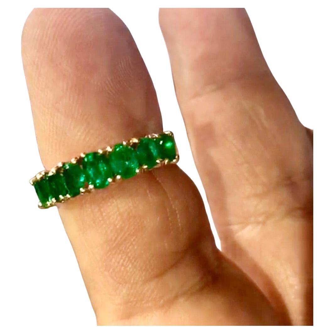 Oval Cut Seven Stone Colombian Natural Emerald 18 Karat Gold Ring For Sale