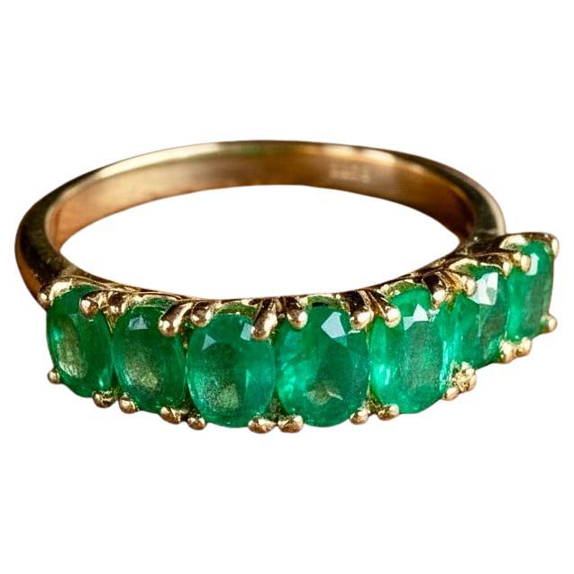 Seven Stone Colombian Natural Emerald 18 Karat Gold Ring