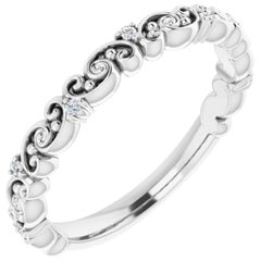 Seven-Stone Diamond Accented Filigree Deco Wedding Ring 18 Karat White Gold