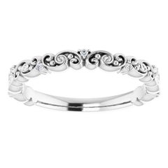 Seven-Stone Diamond Accented Filigree Deco Wedding Ring 18 Karat White Gold