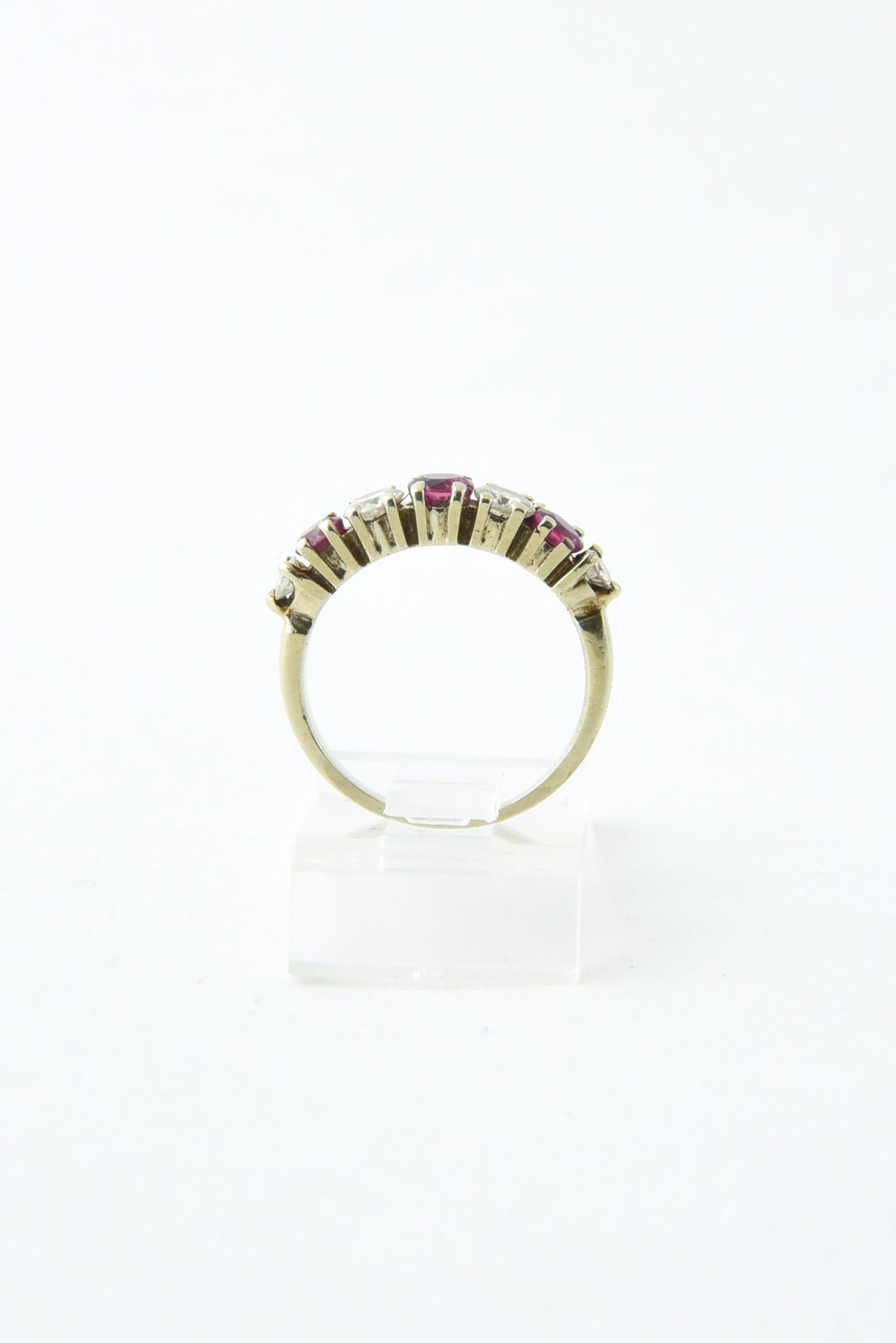 Women's or Men's Seven-Stone Diamond and Ruby Band Ring For Sale