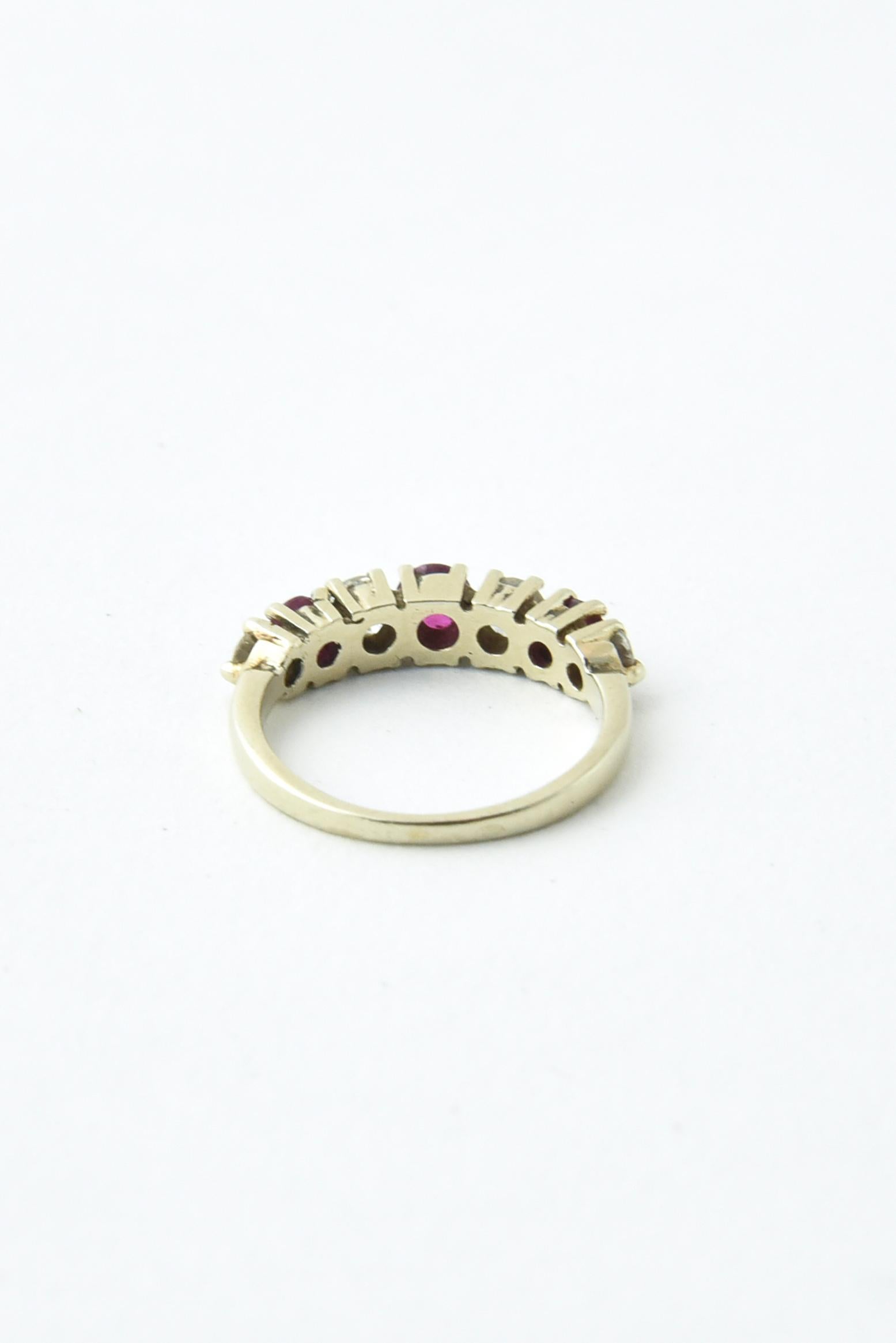 Seven-Stone Diamond and Ruby Band Ring For Sale 1