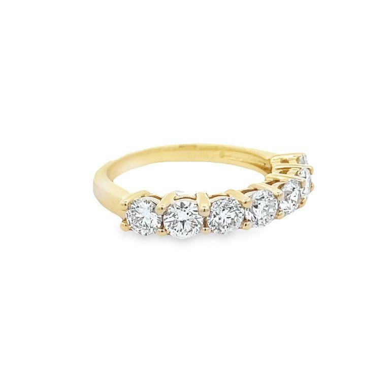Modern Seven Stone Diamond Ring Band 1.53ct 14k Yellow Gold For Sale