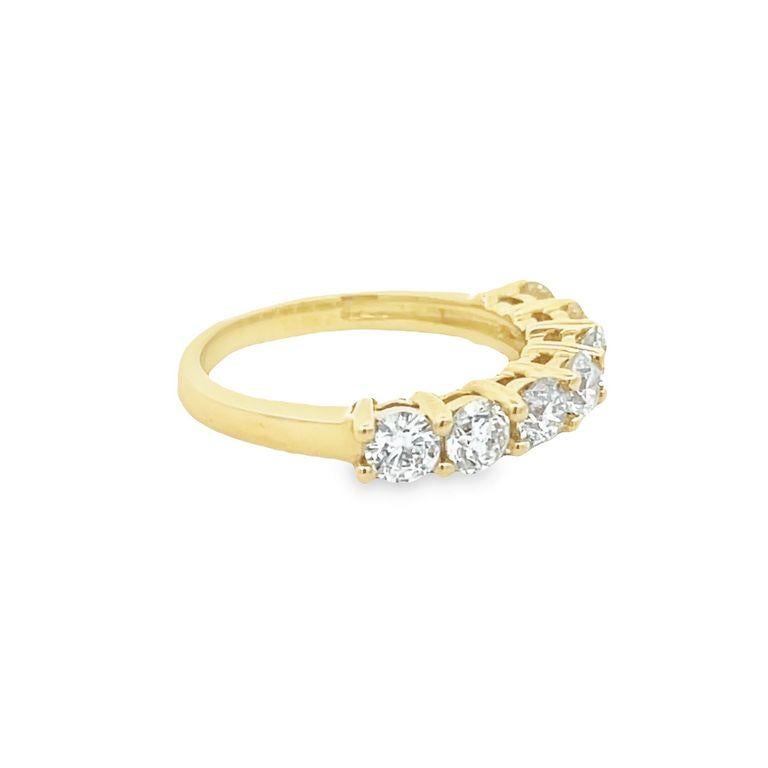 Round Cut Seven Stone Diamond Ring Band 1.53ct 14k Yellow Gold For Sale
