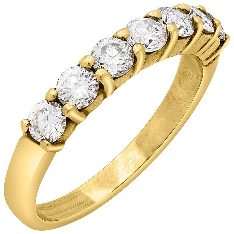 Seven Stone Diamond Wedding  Band in 18  Karat  Yellow  Gold  