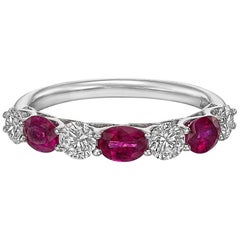 Seven-Stone Oval Ruby and Round Diamond Band