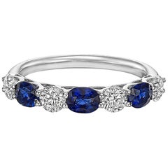 Seven-Stone Oval Sapphire and Round Diamond Band