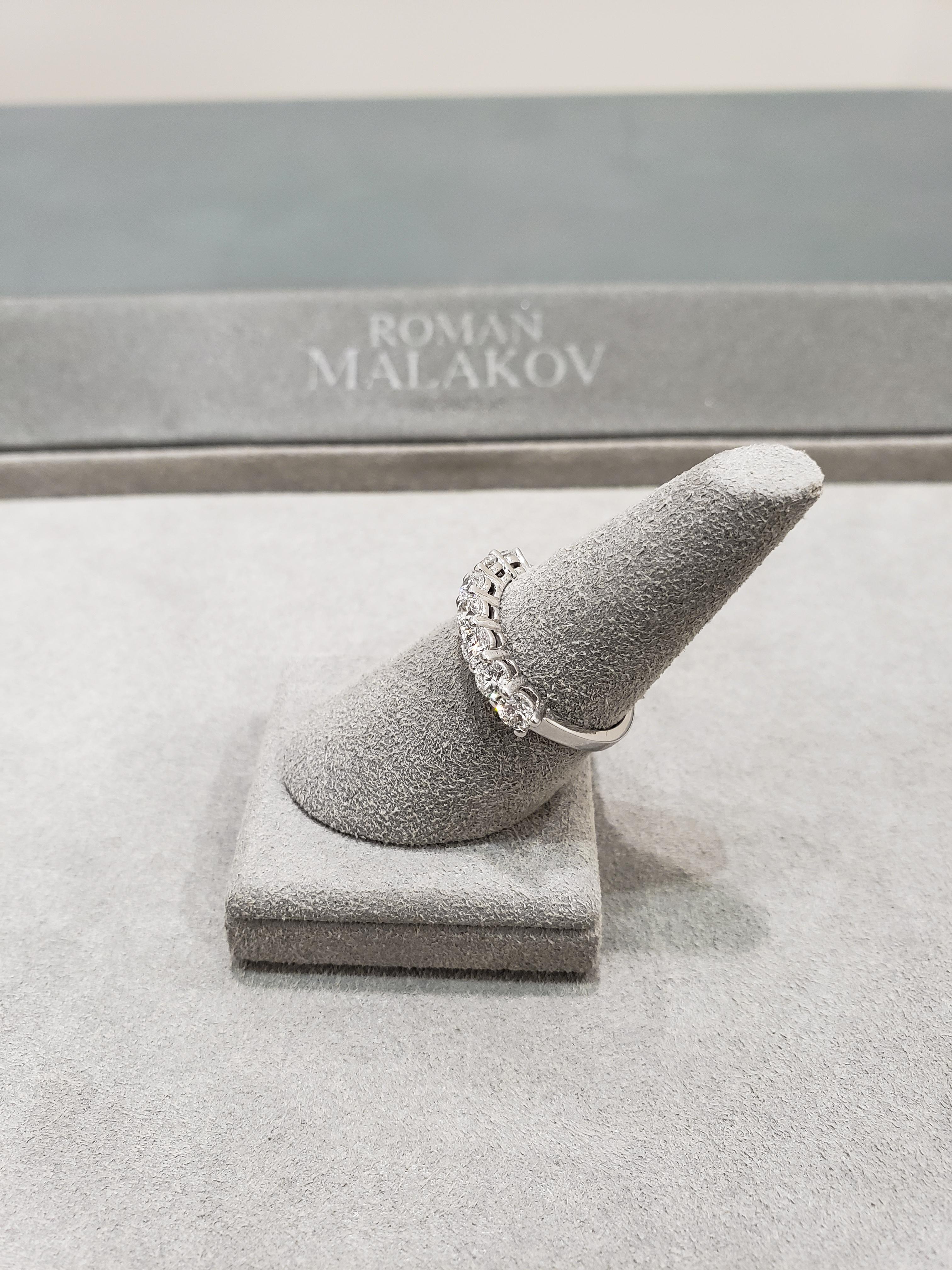 Contemporary Roman Malakov, Seven-Stone Round Diamond Platinum Wedding Band For Sale