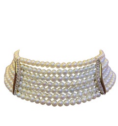 Tour de cou à sept rangs de perles et de diamants