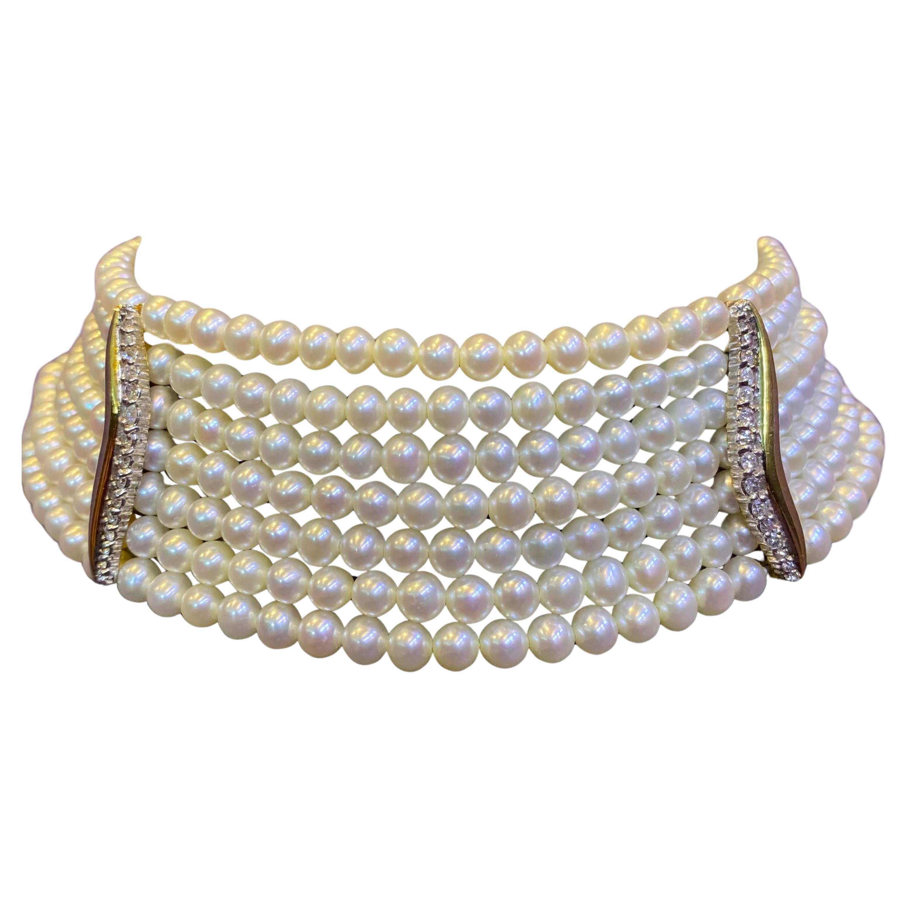 Seven Strand Pearl & Diamond Choker