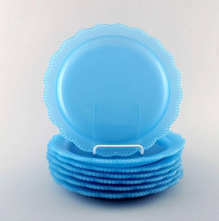 Seven Swedish Design Plates in Turquoise Art Glass