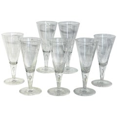 Seven Tall Midcentury Steuben Teardrop Water or Wine Glasses #7924