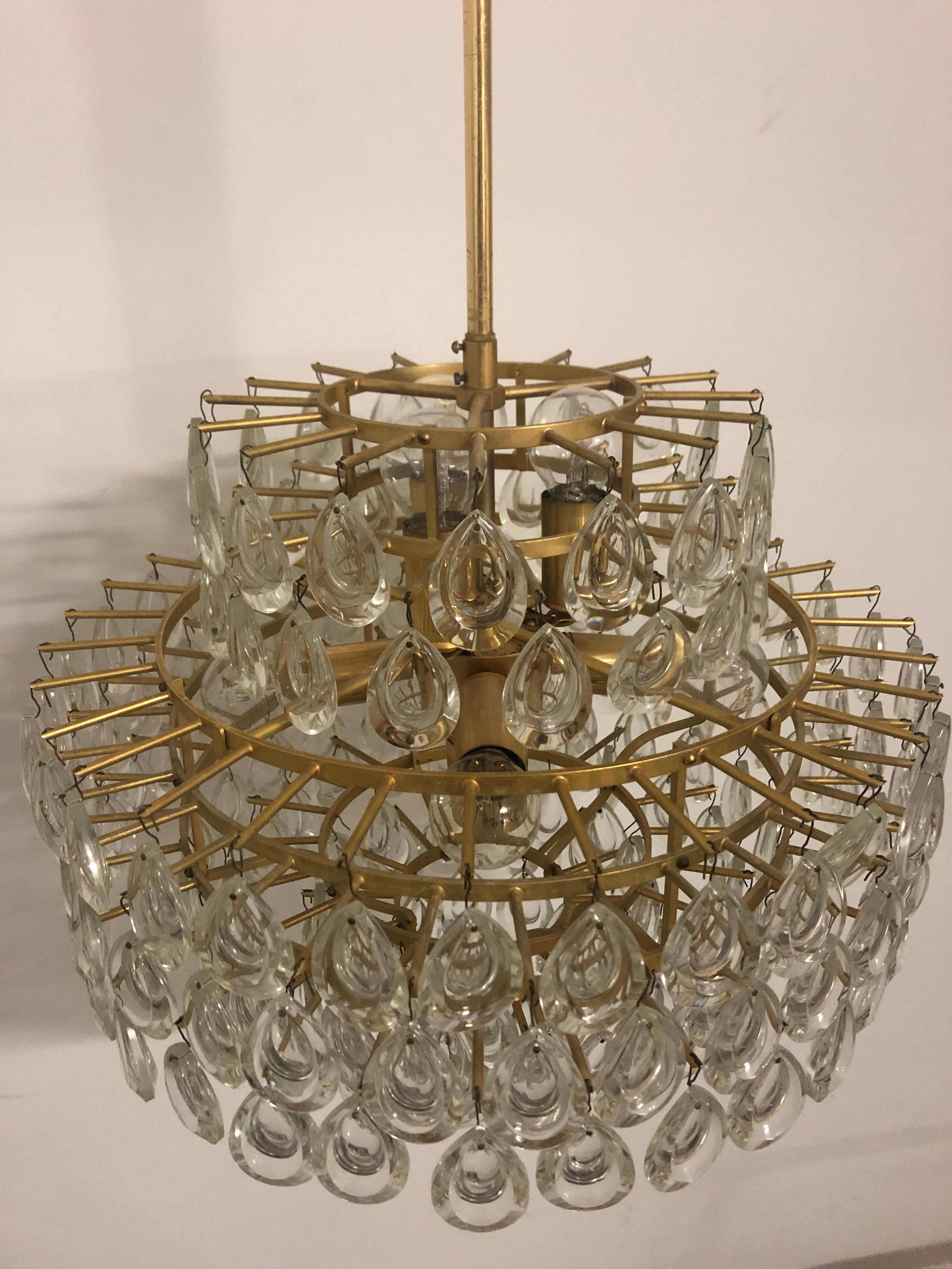 Seven-Tiered Chandelier by Palwa, Git Brass and Lenses Glass, circa 1960s For Sale 1