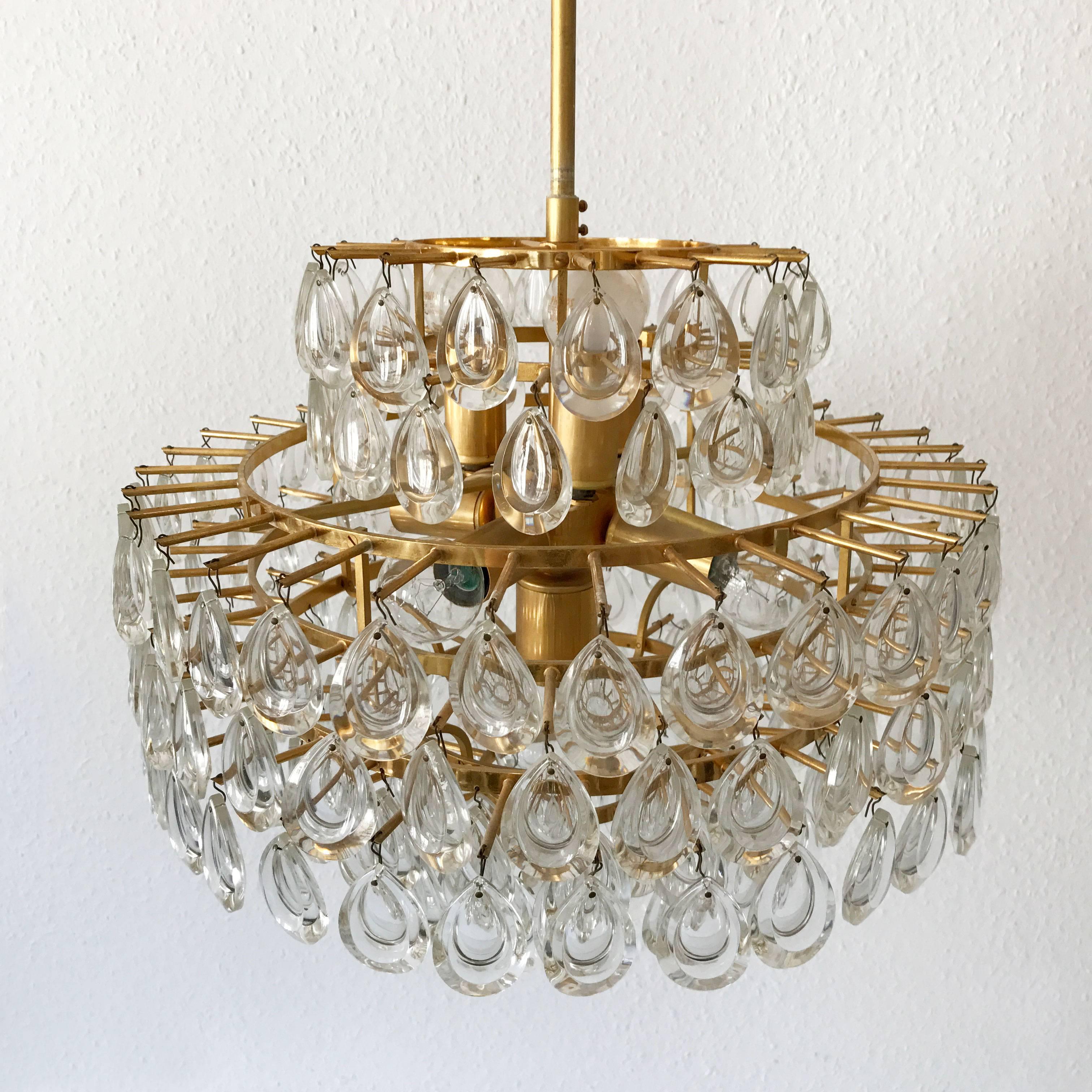 Seven-Tiered Gilt Brass Chandelier or Pendant Lamp by Palwa Germany 1960s For Sale 5