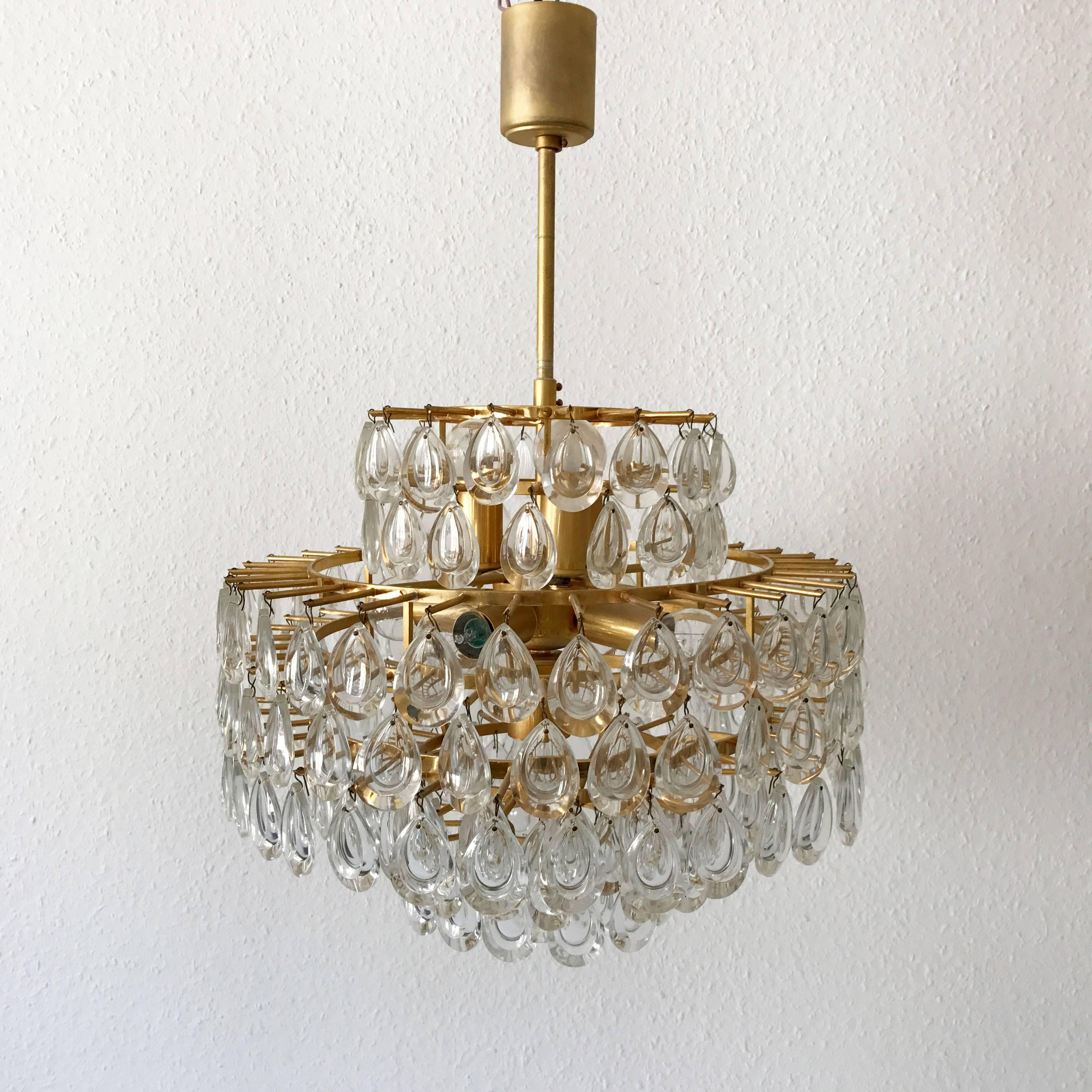 Mid-Century Modern Seven-Tiered Gilt Brass Chandelier or Pendant Lamp by Palwa Germany 1960s For Sale
