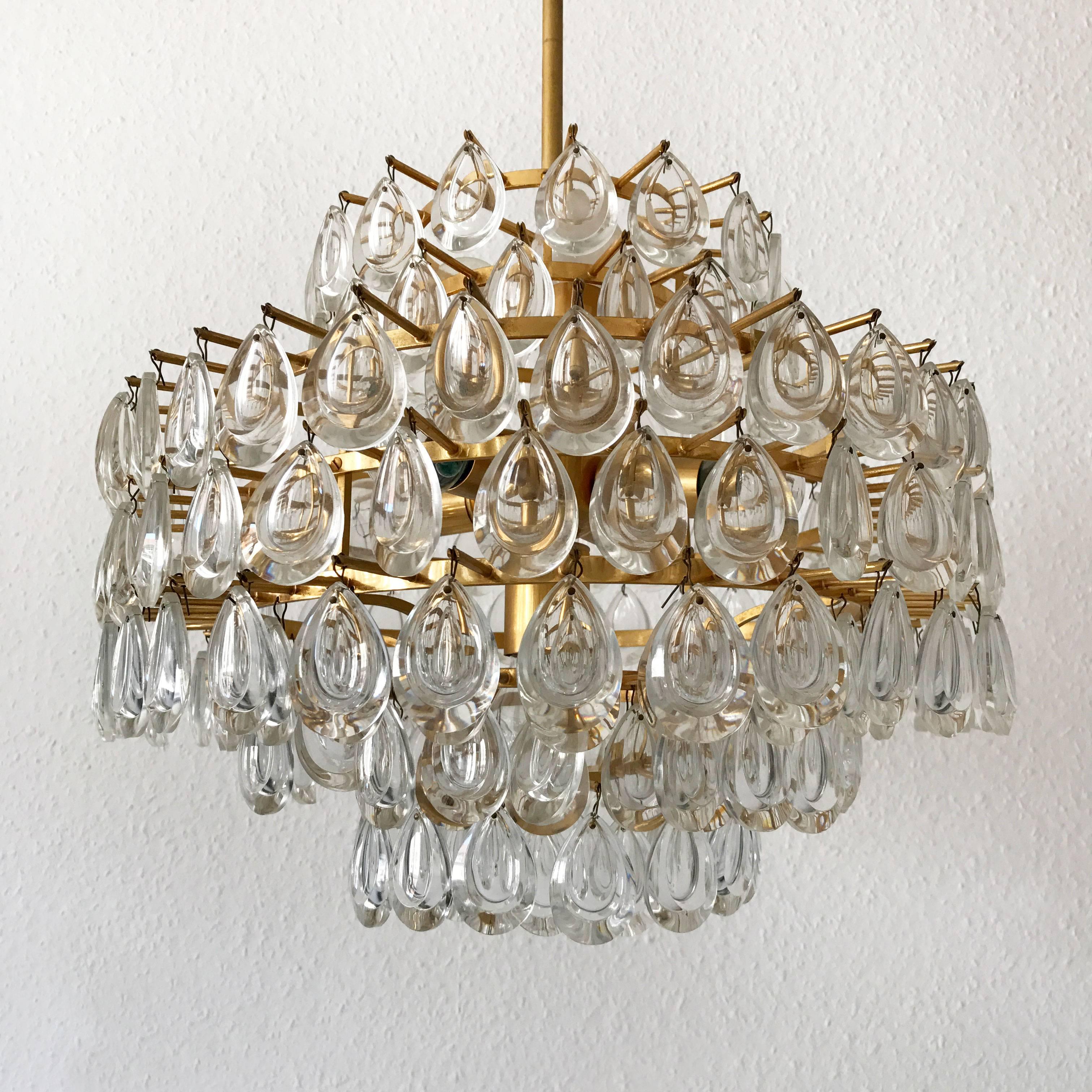 Seven-Tiered Gilt Brass Chandelier or Pendant Lamp by Palwa Germany 1960s For Sale 1