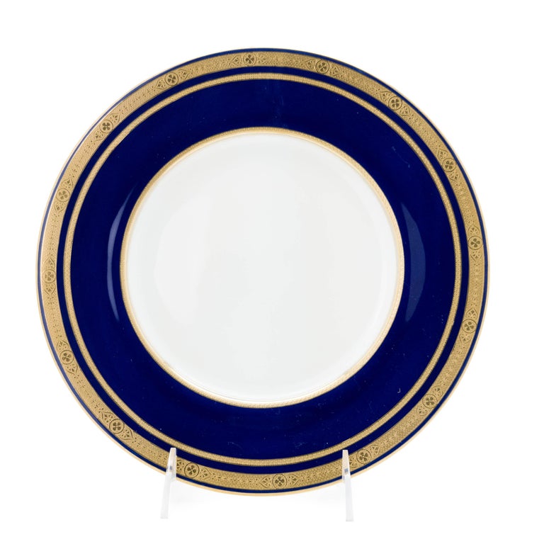 Seven Tiffany Cobalt Blue and Gilt Encrusted Dinner Plates at 1stDibs