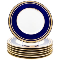 Seven Tiffany Cobalt Blue and Gilt Encrusted Dinner Plates