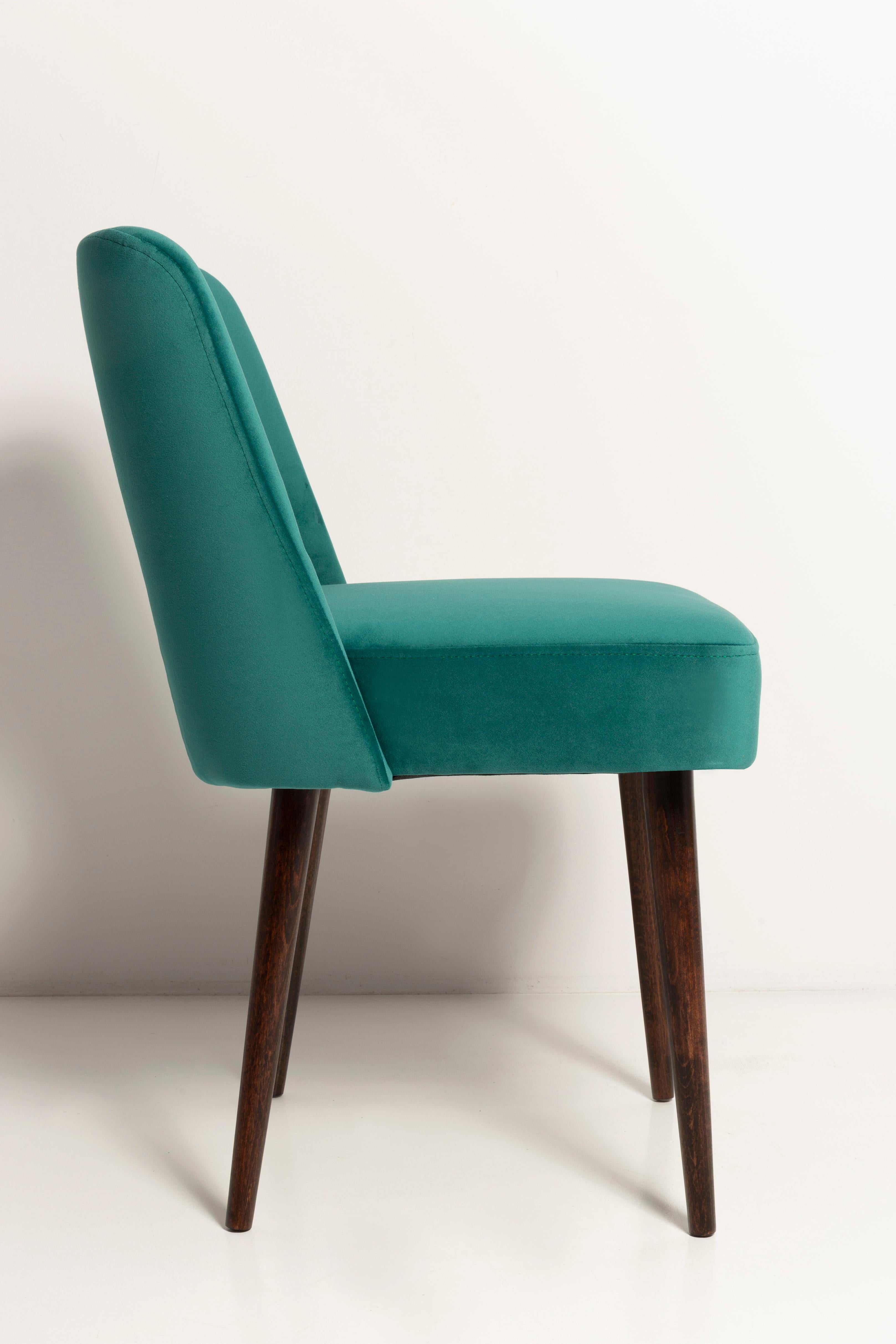 Textile Seven Velvet 'Shell' Chairs, Dark Green Velvet, Dark Beech Wood, Europe, 1960s For Sale