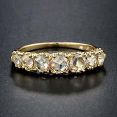 Seven Warm Tone Rose Cut Diamond Classic Victorian Style Band 14K Gold Ring