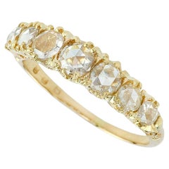 Seven Warm Tone Rose Cut Diamond Classic Victorian Style Band 14K Gold Ring