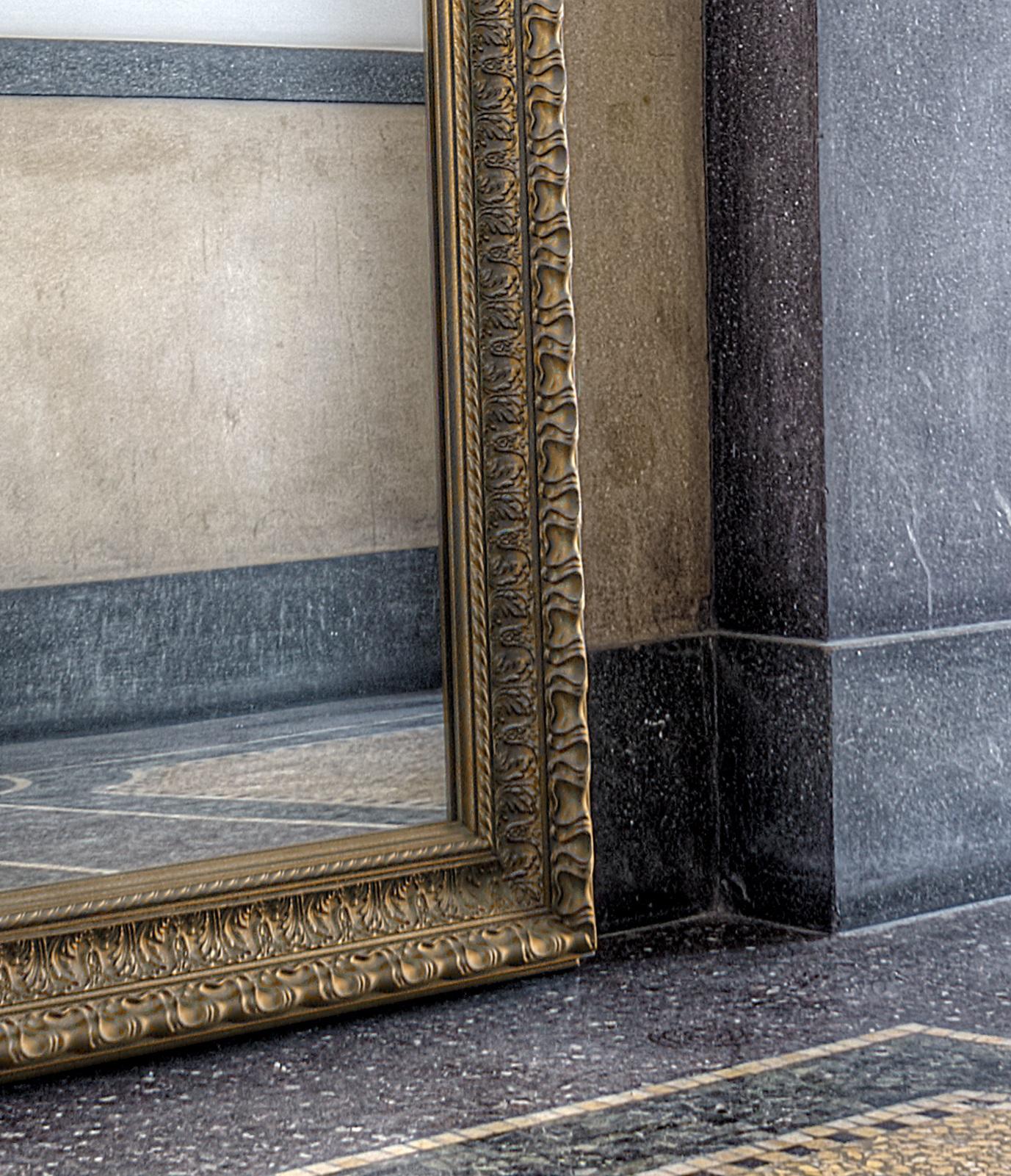 Gold Plate Seven Years Wall Mirror with Gold-Plated Wooden Frame by Barberini & Gunnell For Sale