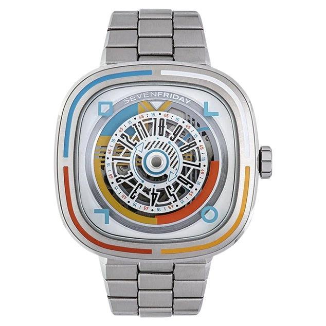 Sevenfriday Automatische Bauhaus inspirierte Edelstahl Metall Uhr T1/08 im Angebot