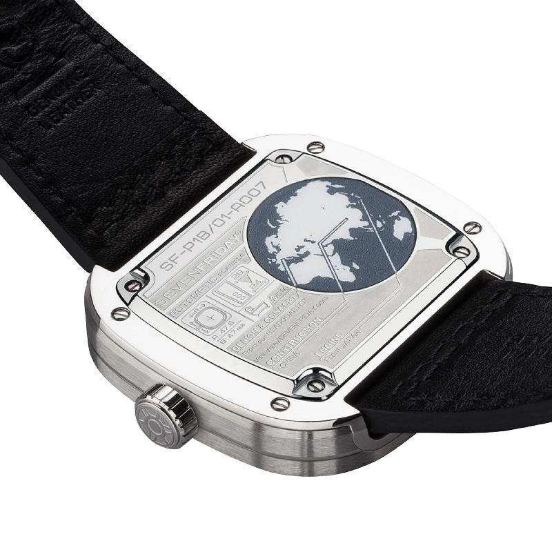 Sevenfriday Montre automatique à bracelet en cuir noir pour hommes P1B/01 Unisexe en vente