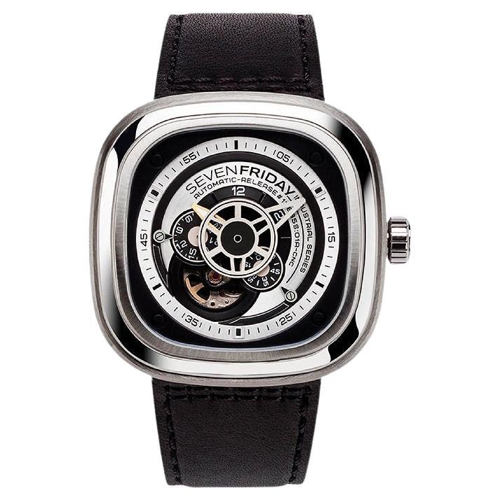 Sevenfriday Automatic Black Leather Band Men's Watch P1B/01 For Sale