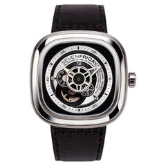 Siebenfriday Automatik-Herrenuhr aus schwarzem Leder P1B/01