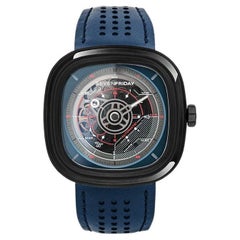 Sevenfriday Montre automatique à bracelet en cuir de veau bleu T3/03