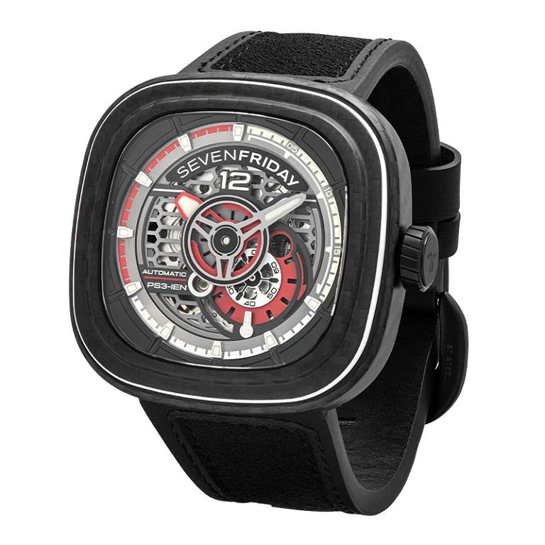 Sevenfriday Automatic Ruby Carbon Stainless Steel Watch PS3/02

In fact, quite to the contrary, we have long been fans of carbon, not the kind of molecule common to all human beings! No. Nor the carbon compressed over time to become a precious