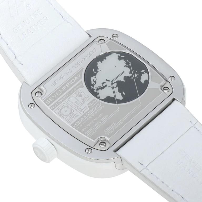 Sevenfriday Automatic White Ceramic Calf Skin Leather Watch P1C/05 In New Condition For Sale In Wilmington, DE
