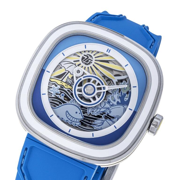 Sevenfriday Beach Club Automatic Blue Soft Rubber Strap Watch T1/09 In New Condition In Wilmington, DE