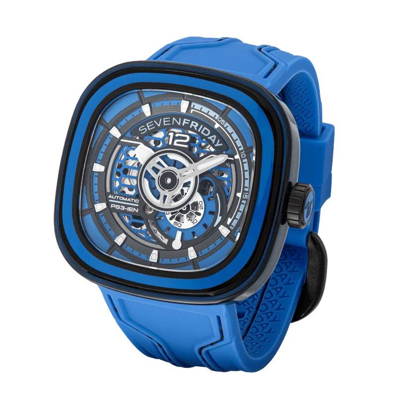 SevenFriday PS-Colored Carbon Automatic Day-Night Blue Dial Men's Watch PS3/04 In New Condition For Sale In Wilmington, DE