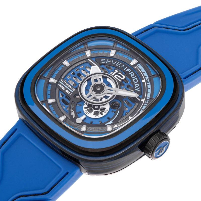 Women's or Men's SevenFriday PS-Colored Carbon Automatic Day-Night Blue Dial Men's Watch PS3/04 For Sale