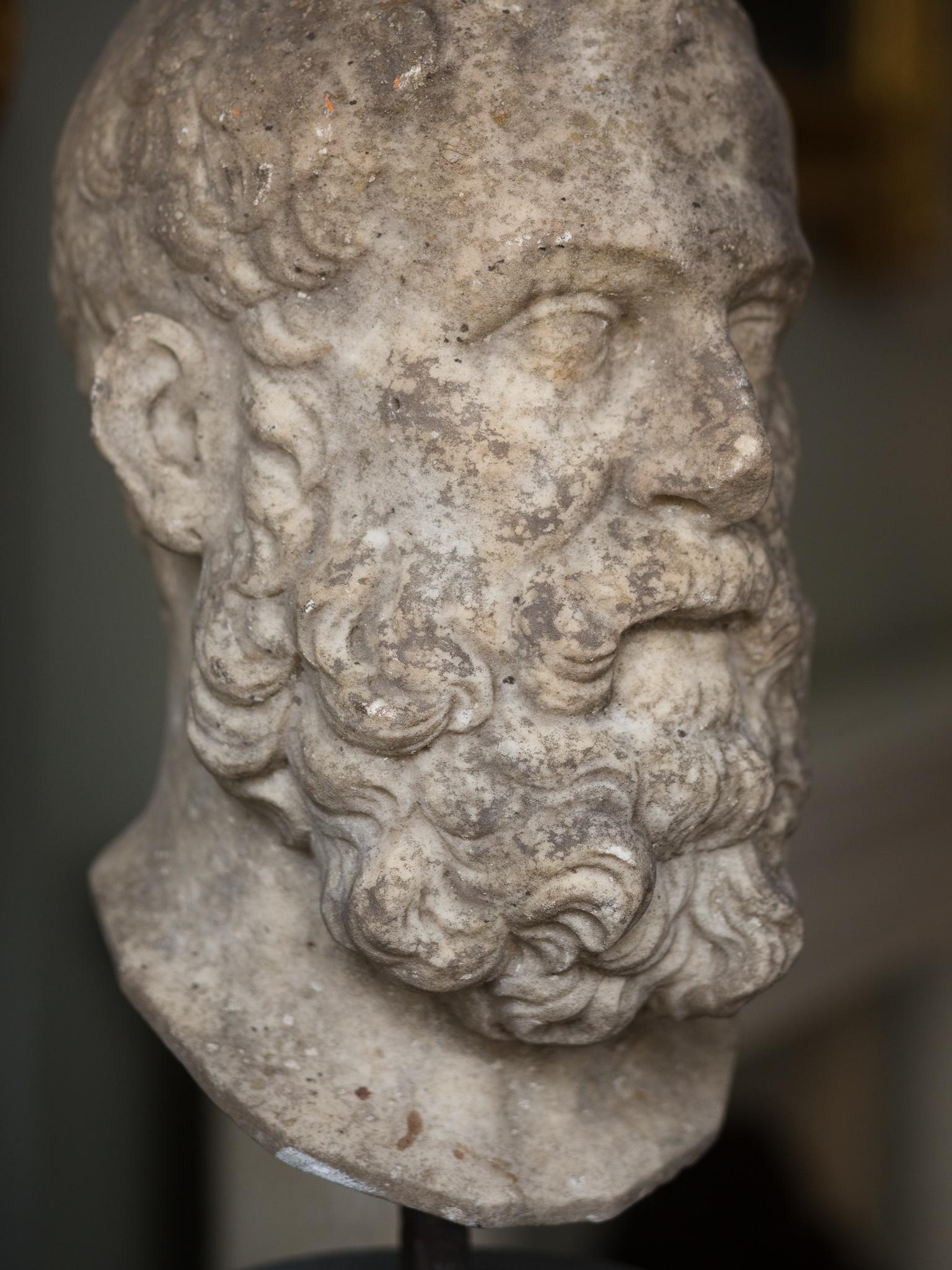A stunning Seventeenth Century Carved Bust of Solon

Mounted on an 1820 solid Bardiglio marble column.

Additional information:
Dimension: Height 165 cm (65 in)
Diameter 38 cm (15 in)