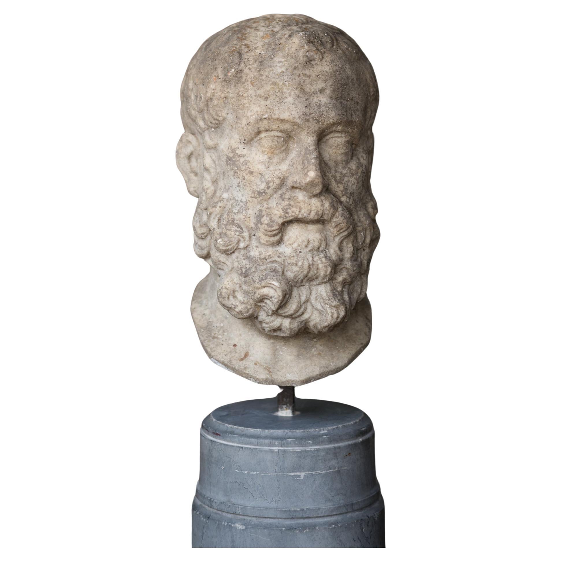 Seventeenth Century Carved Marble Bust Solon, 1820 For Sale