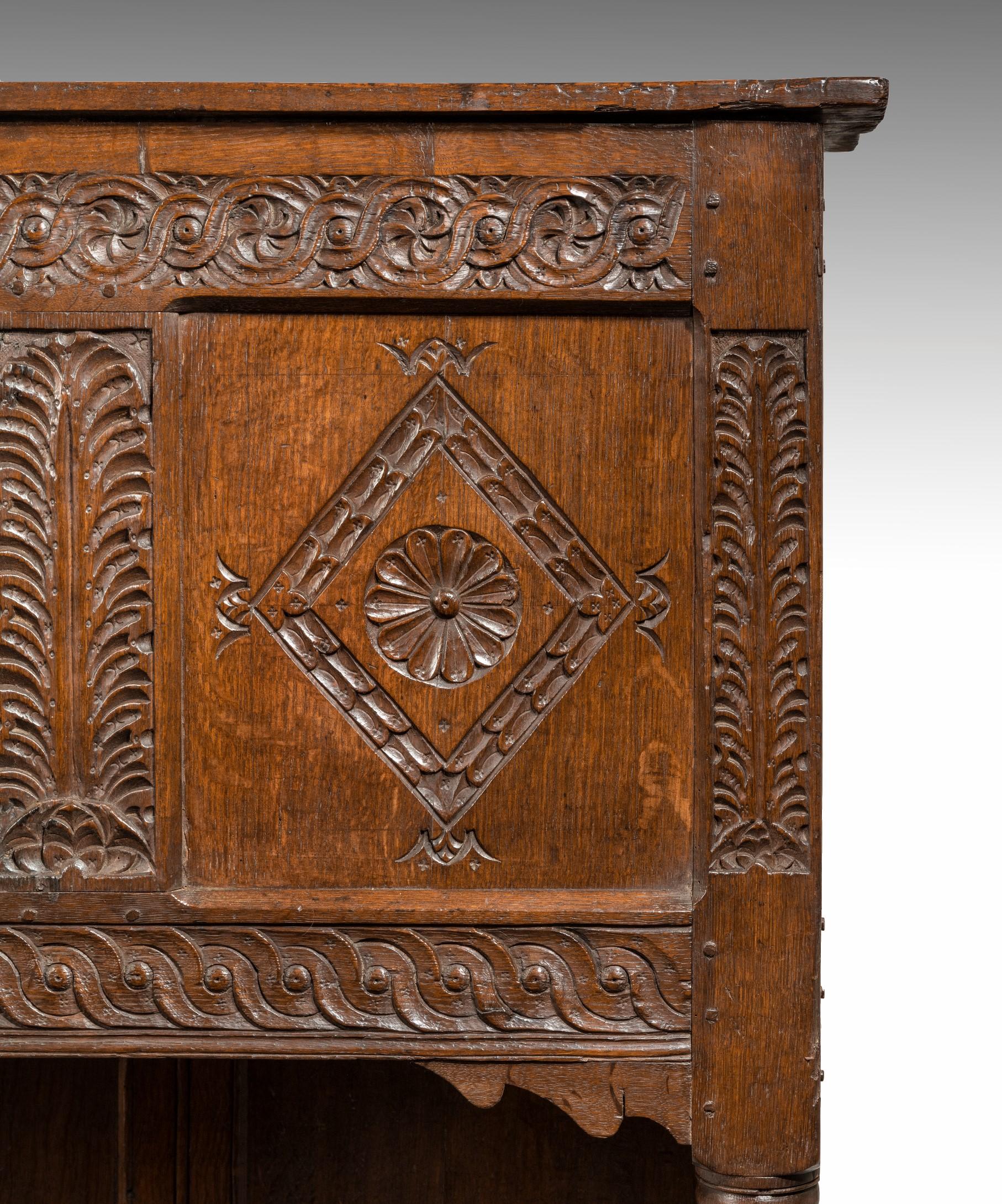 17th Century Charles II Carved Oak Livery Cupboard For Sale 1