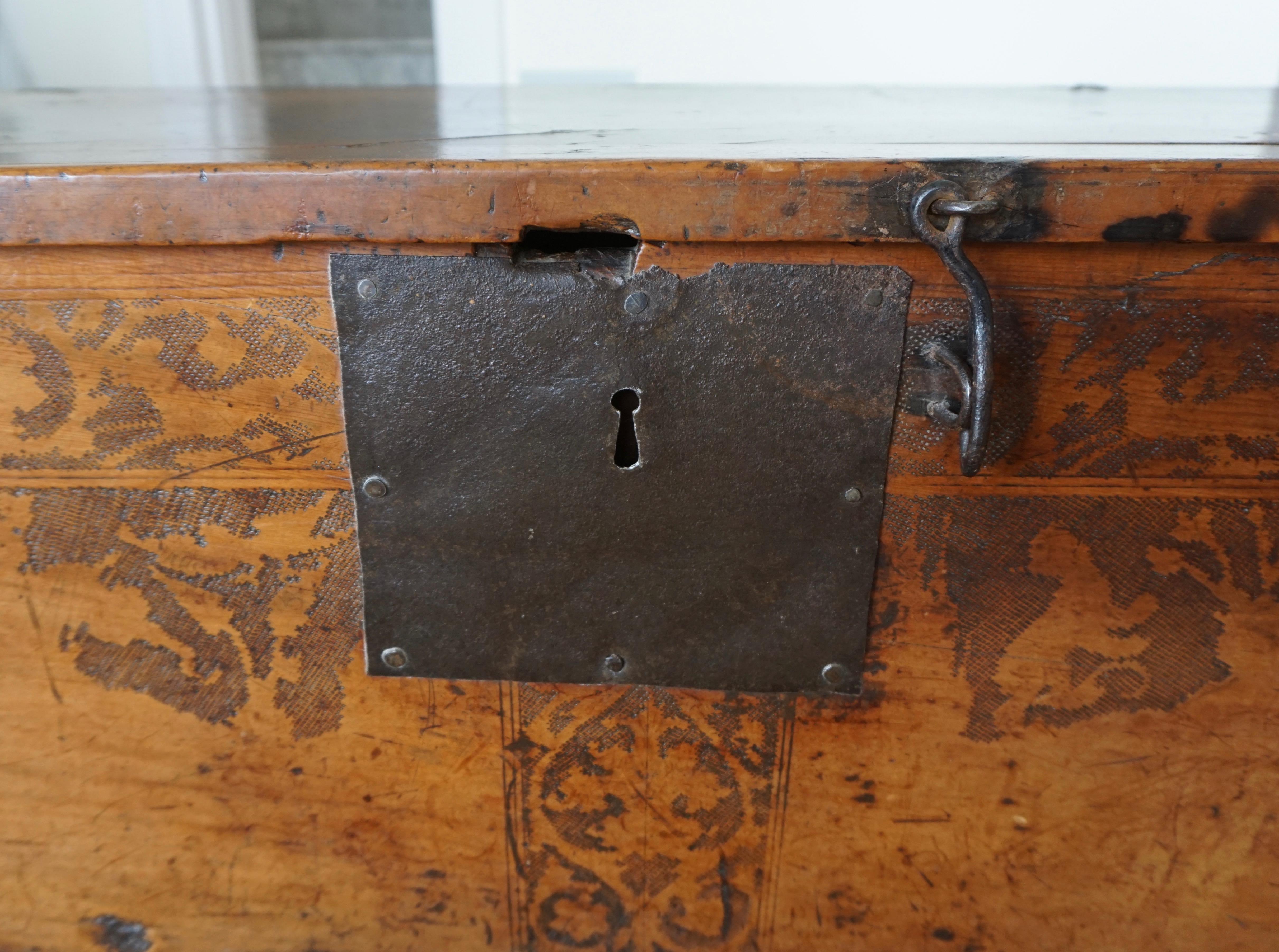 Seventeenth Century Italian Walnut Coffer with Incised Decoration 1