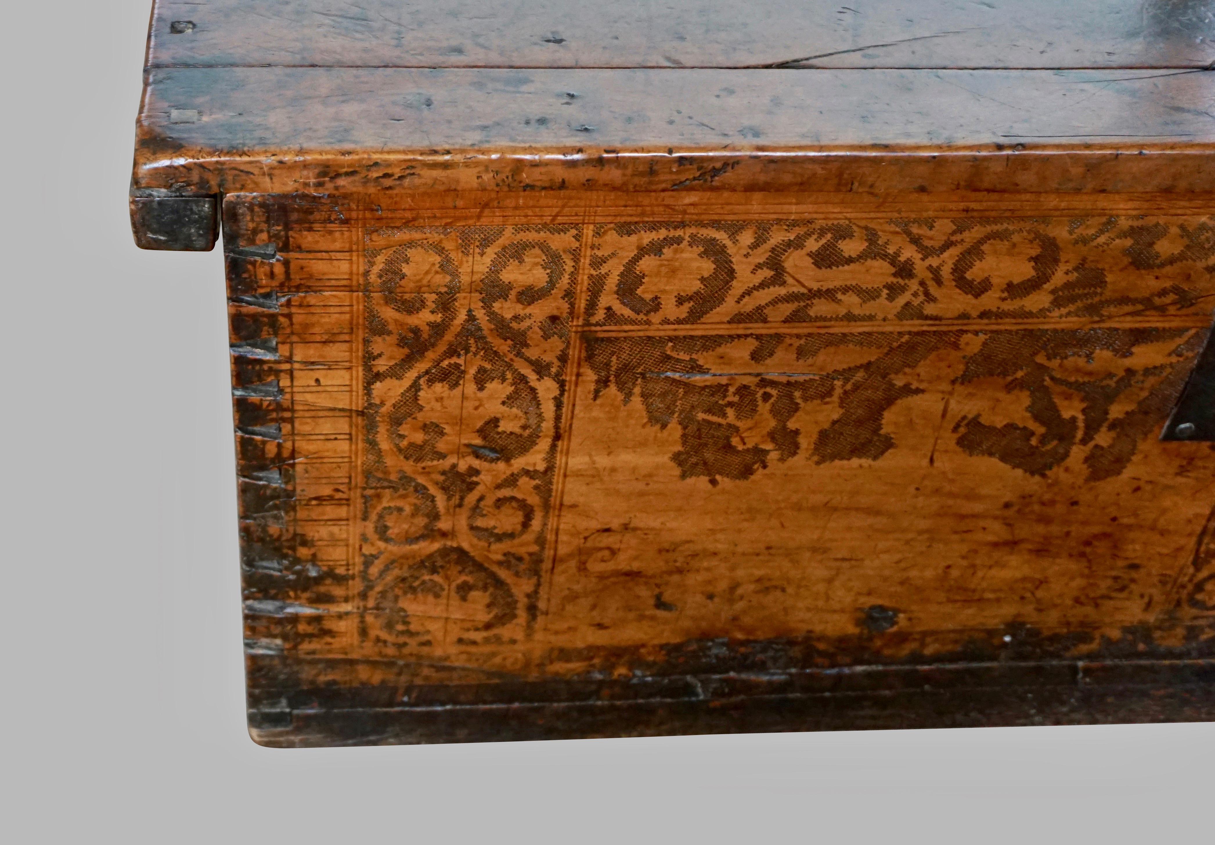 Seventeenth Century Italian Walnut Coffer with Incised Decoration 2