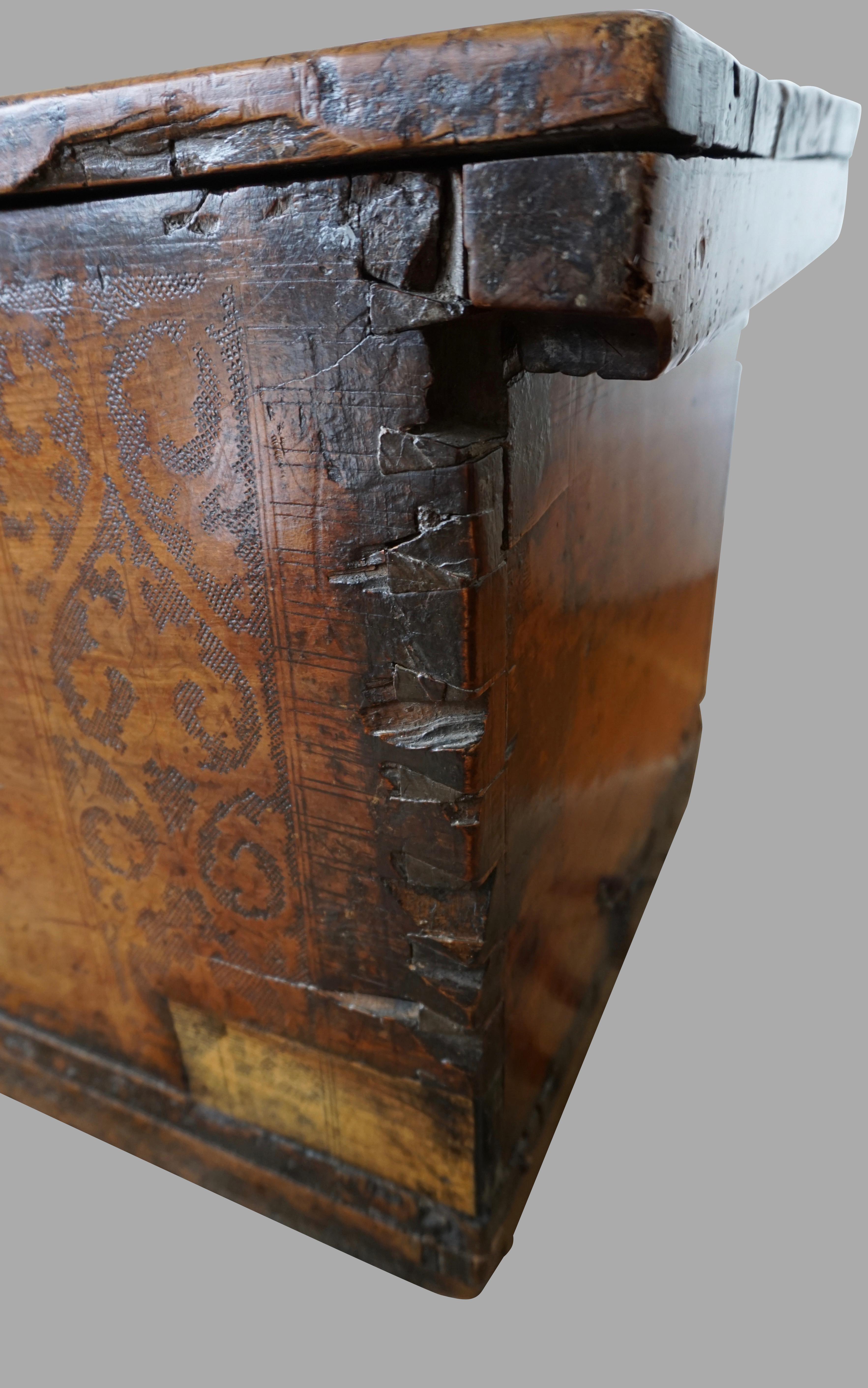 Seventeenth Century Italian Walnut Coffer with Incised Decoration 4