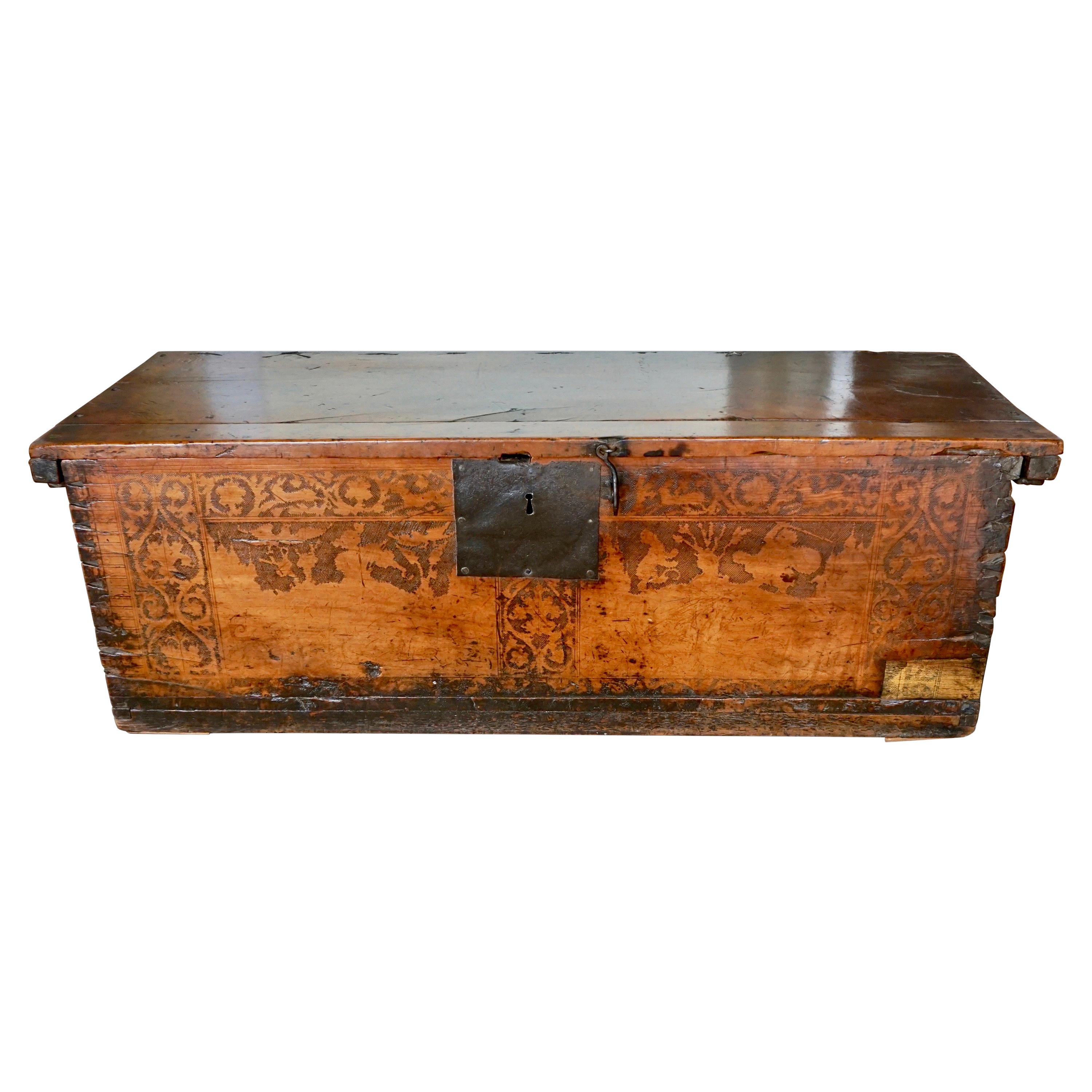 Seventeenth Century Italian Walnut Coffer with Incised Decoration