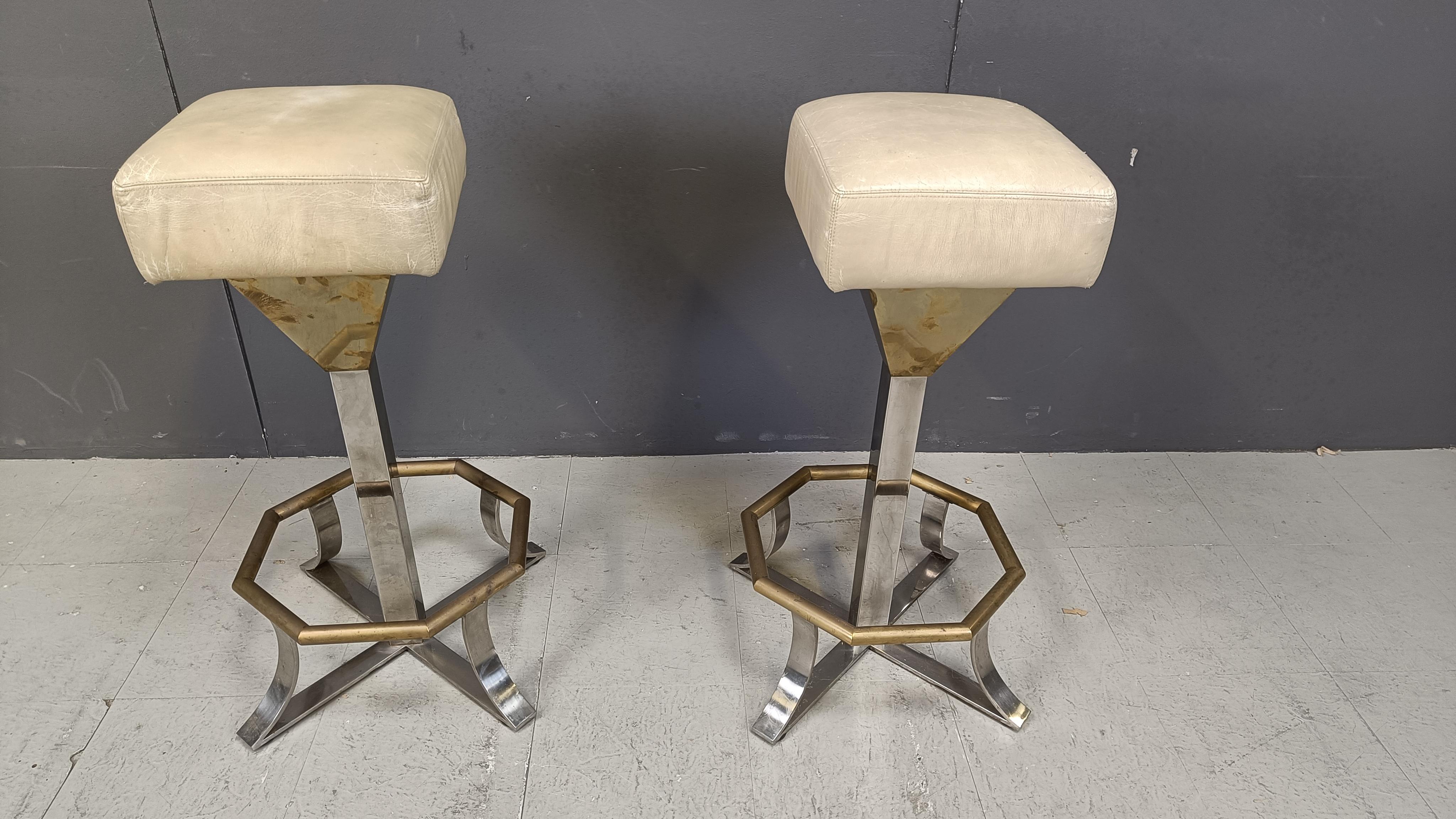 Seventies brass and chrome bar stools, set of 2, 1970s For Sale 3