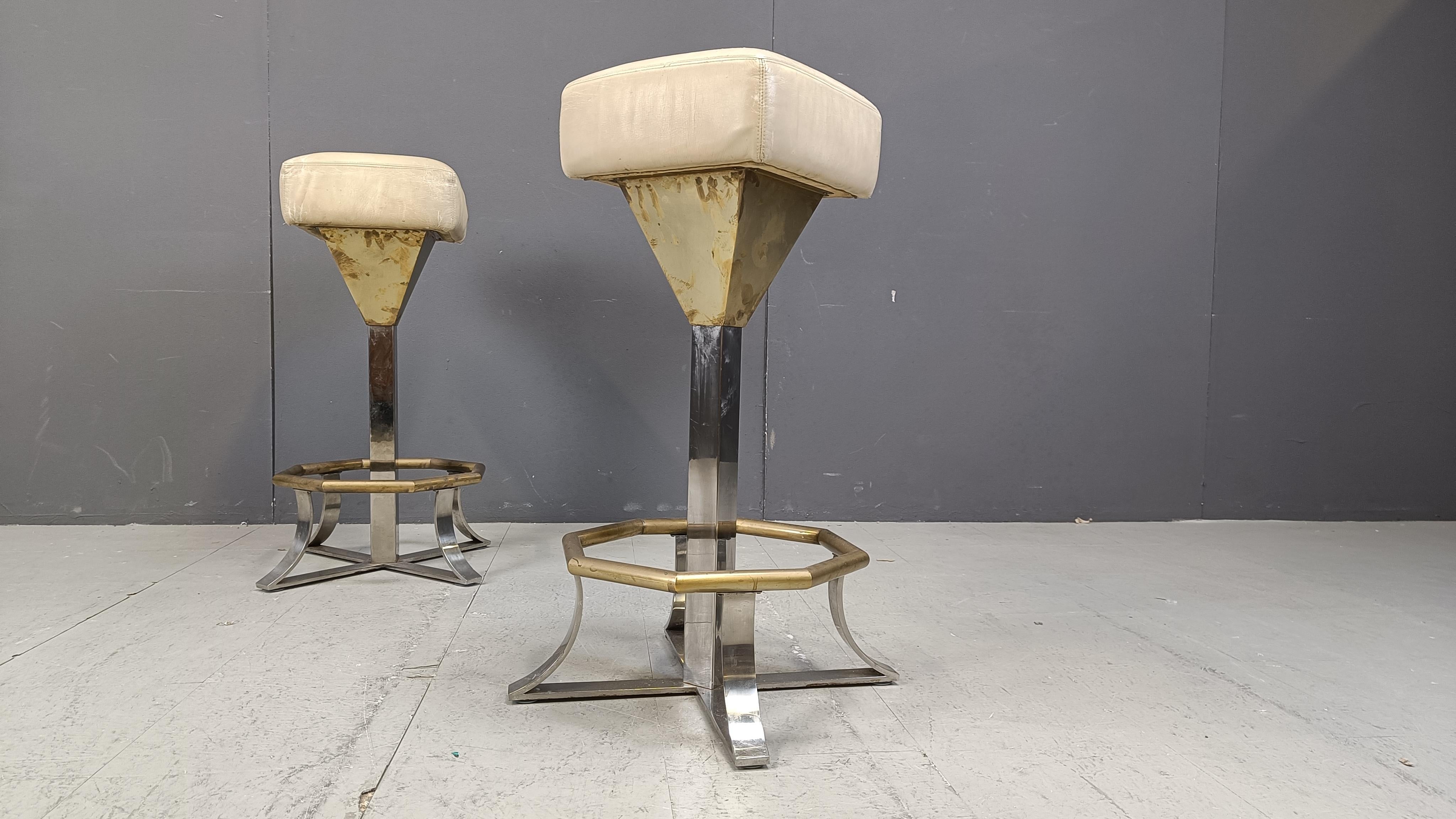 Seventies brass and chrome bar stools, set of 2, 1970s For Sale 8