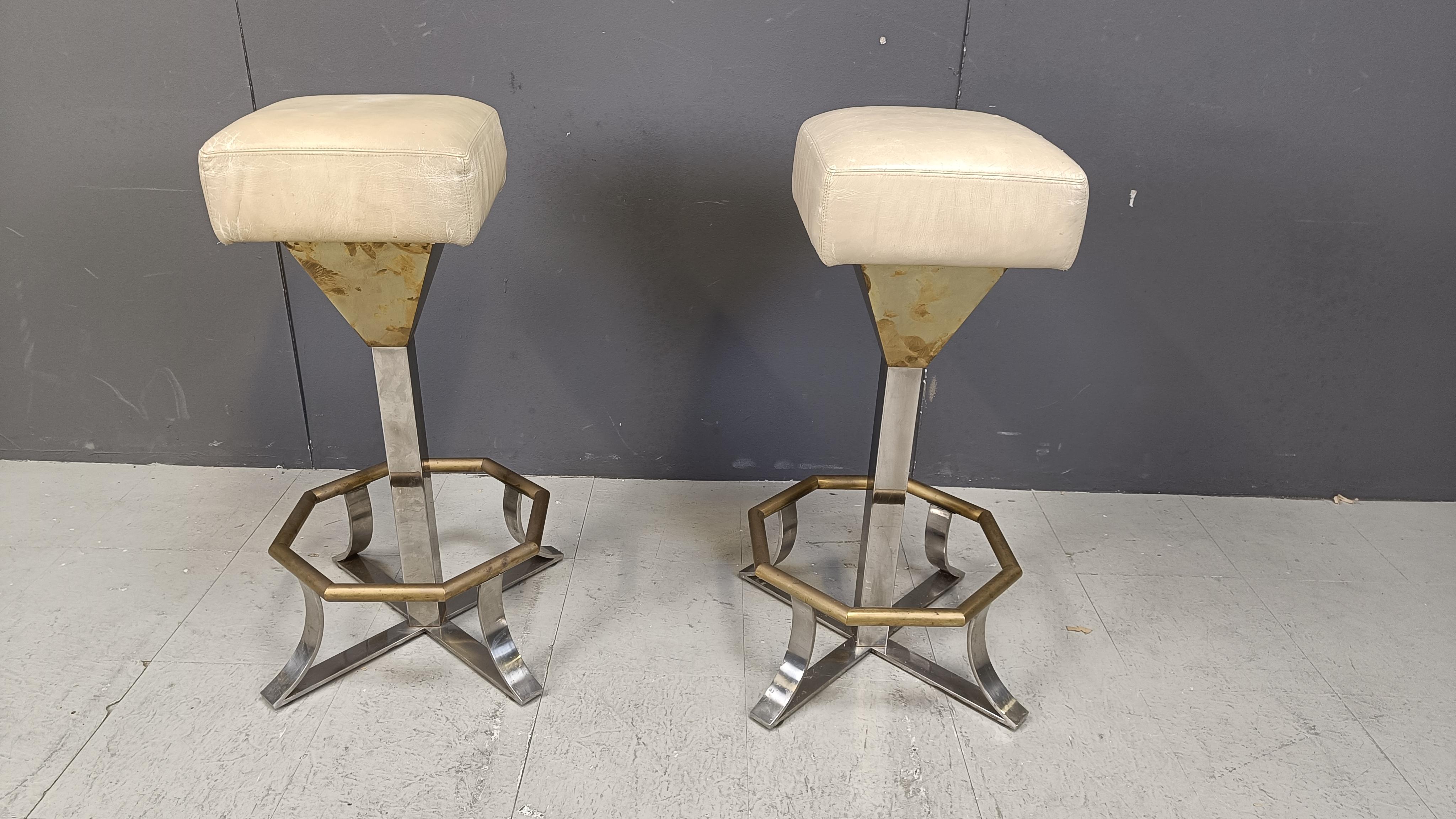Late 20th Century Seventies brass and chrome bar stools, set of 2, 1970s For Sale