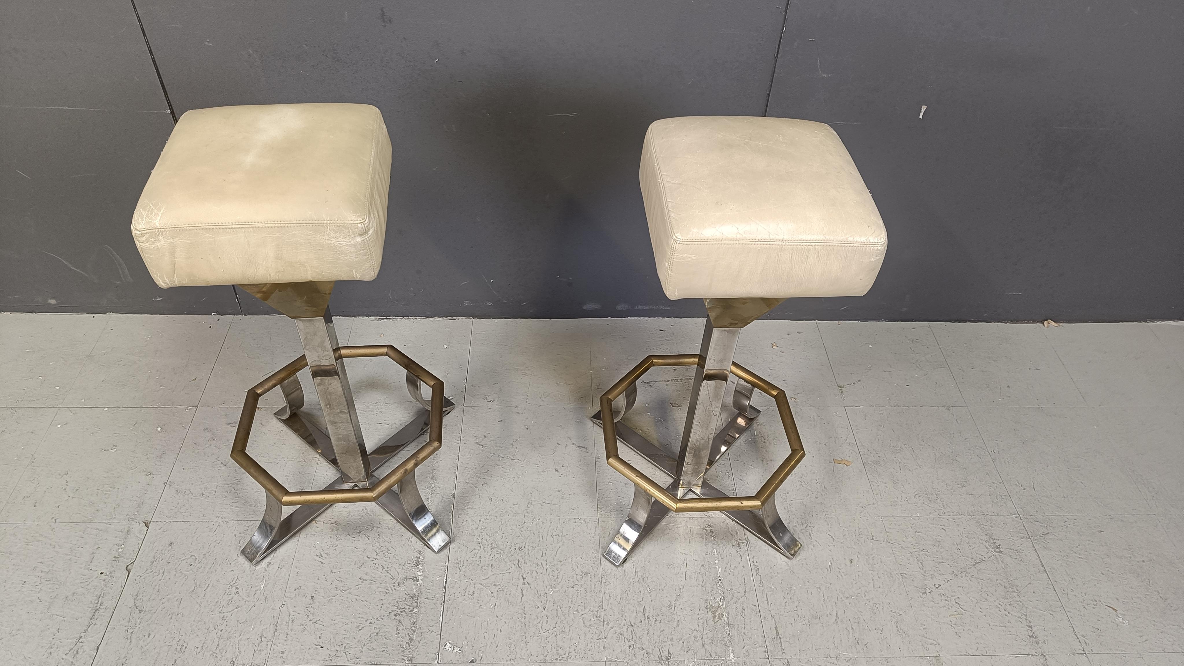 Seventies brass and chrome bar stools, set of 2, 1970s For Sale 2